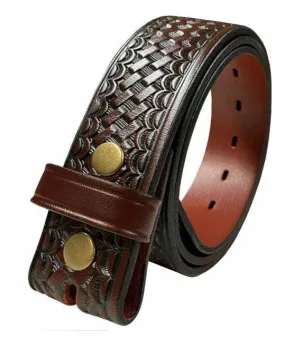 1.5'' Tooled Dark Brown Leather Belt Strap