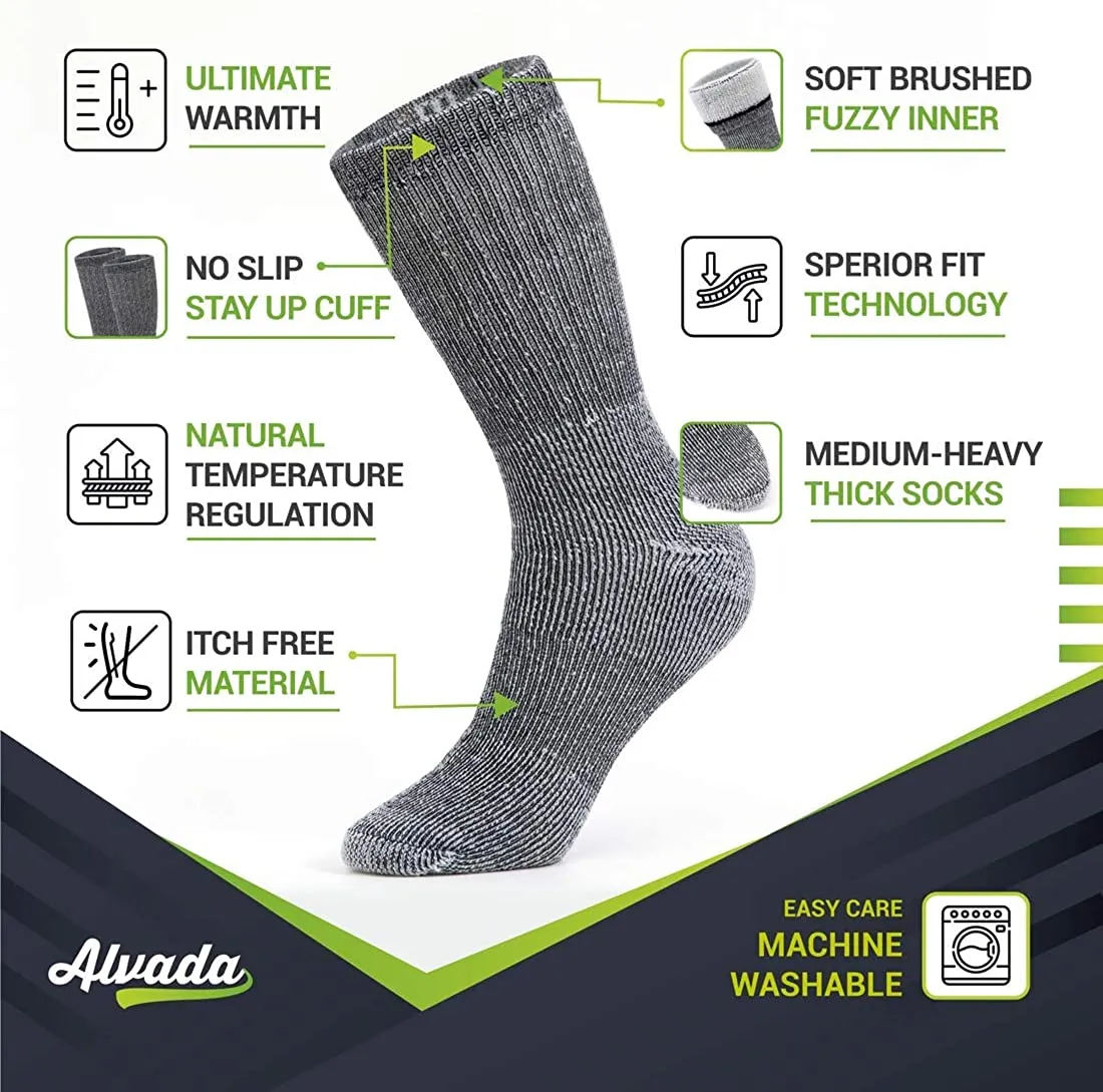 Alvada Merino Wool Hiking Socks Thermal Warm Crew Winter Boot Sock For Men & Women 3 Pairs