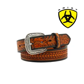 ARIAT Men's Belt Leather Basket Weave Tooled Western A1020867