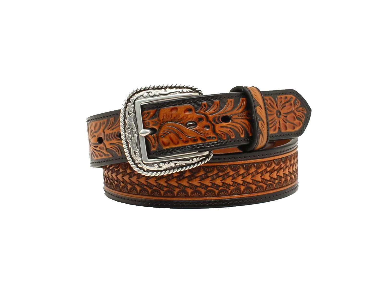 ARIAT Men's Belt Leather Basket Weave Tooled Western A1020867