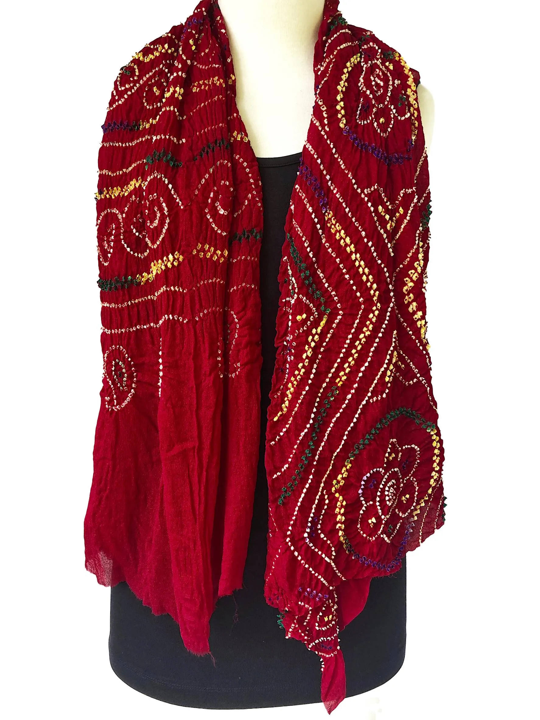 Authentic Red Silk Crepe Bandhani Scarf