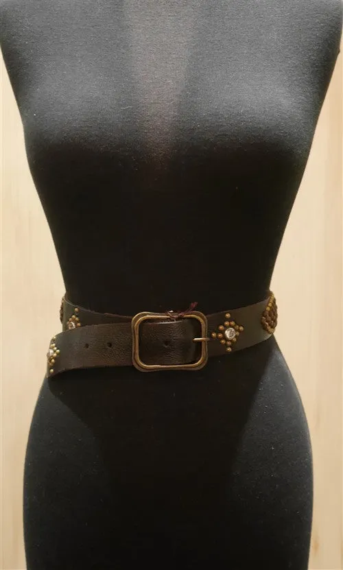 B-Low The Belt Gold Metallic Studded Black Leather Belt