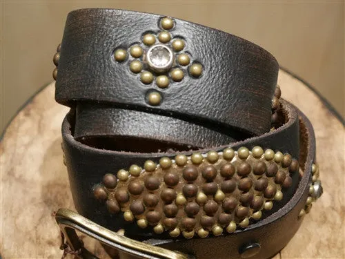 B-Low The Belt Gold Metallic Studded Black Leather Belt