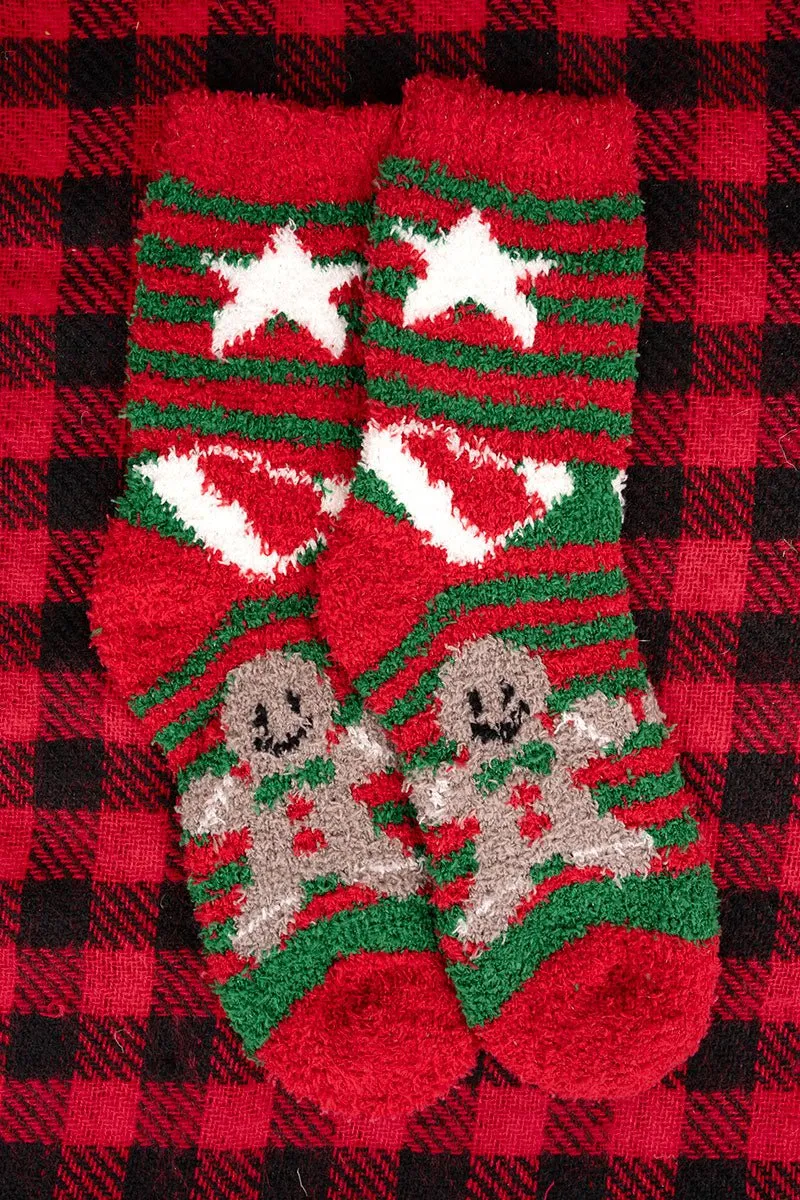 Baking Spirits Bright Gingerbread Striped Fuzzy Socks