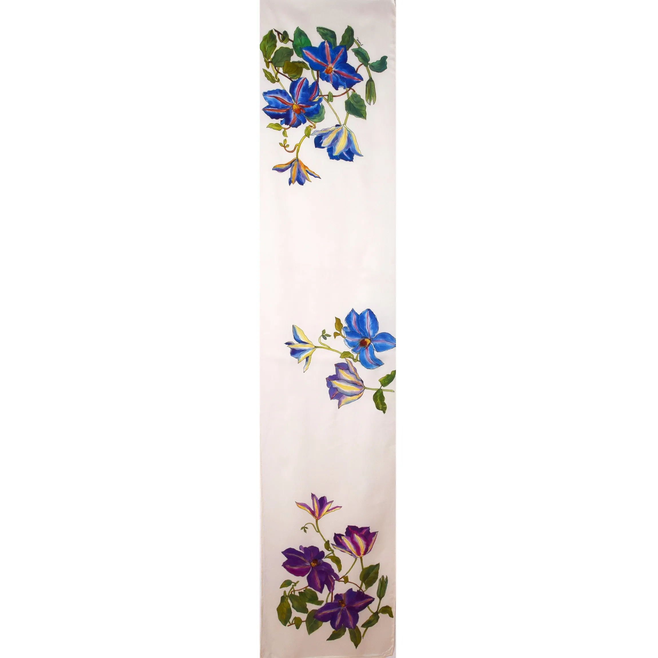 Beautifully Handpainted Clematis Floral Silk Scarf/Wrap