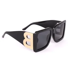 Burberry Square Frame Black And Gold Logo Designed Sunglasses