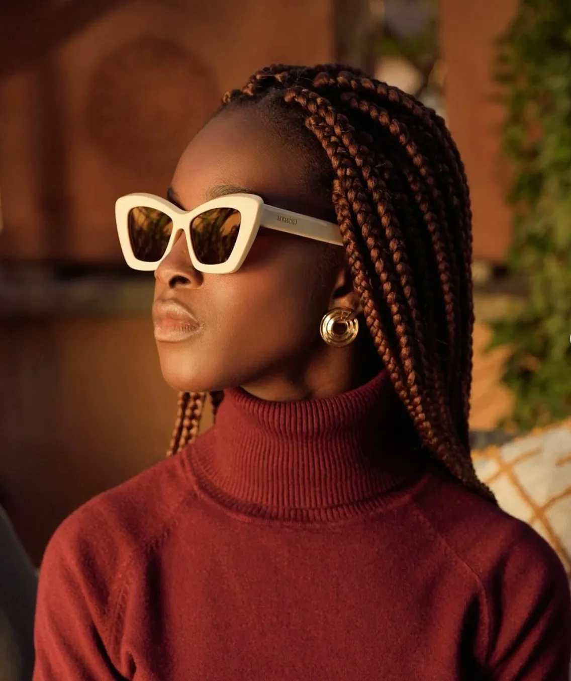 Cat-Eye Sunglasses in Ivory, Brown Lenses