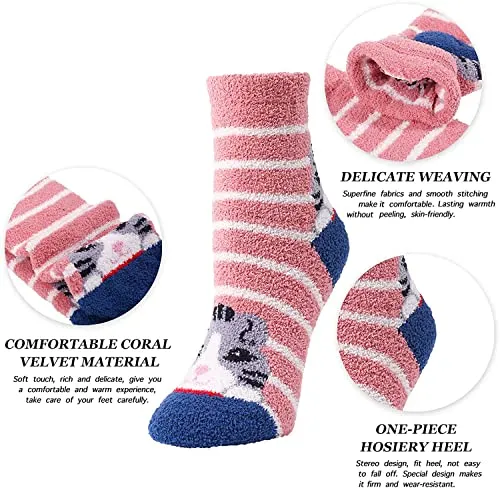 Cat Lover Gifts for Women Fuzzy Cat Gifts for Girl Lady Female Crazy Cat Socks 5 Pairs