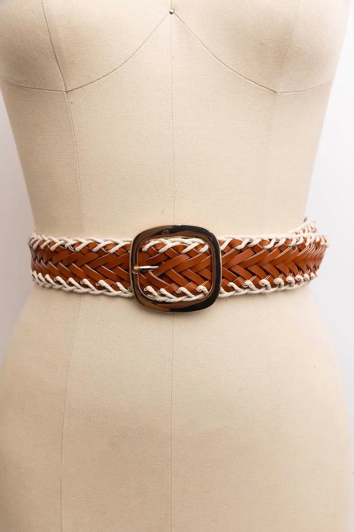 Chai Crochet Trimmed Leather Belt