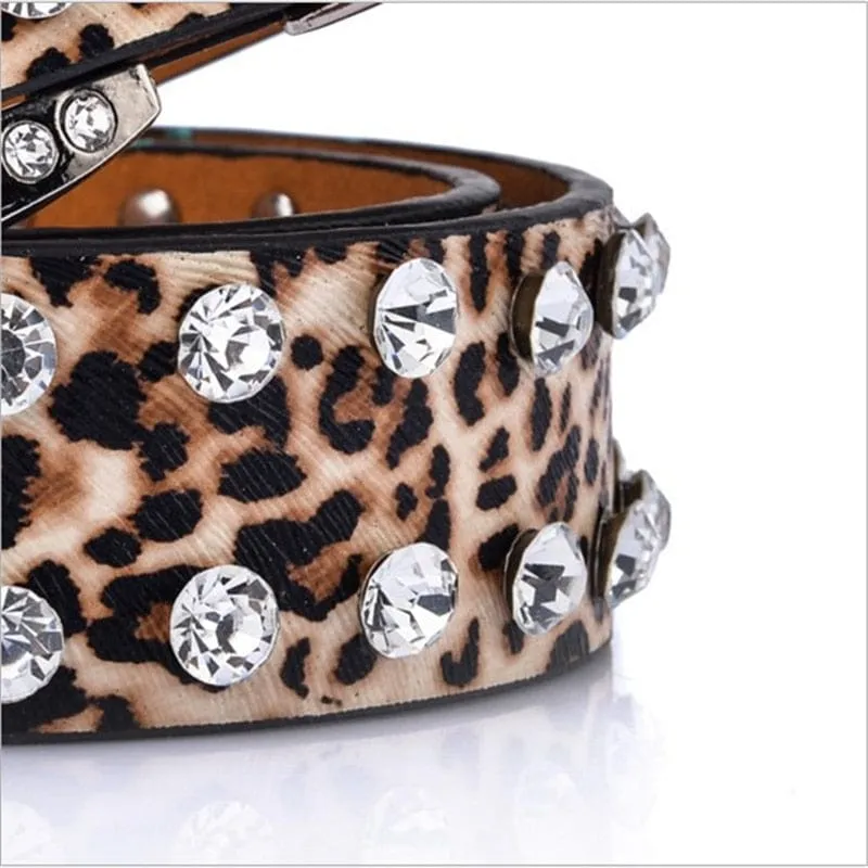 Cheetah/Leopard Print Belt Studded Rhinestone Designer Belt For Women