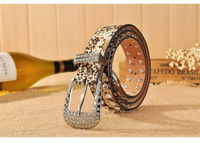 Cheetah/Leopard Print Belt Studded Rhinestone Designer Belt For Women