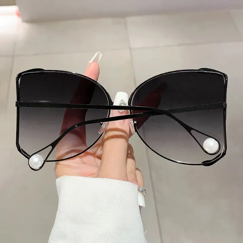 Classy lady Oversized Metal Sunglasses Vintage Big Frame Pearl Shades