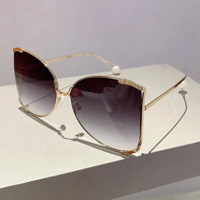 Classy lady Oversized Metal Sunglasses Vintage Big Frame Pearl Shades