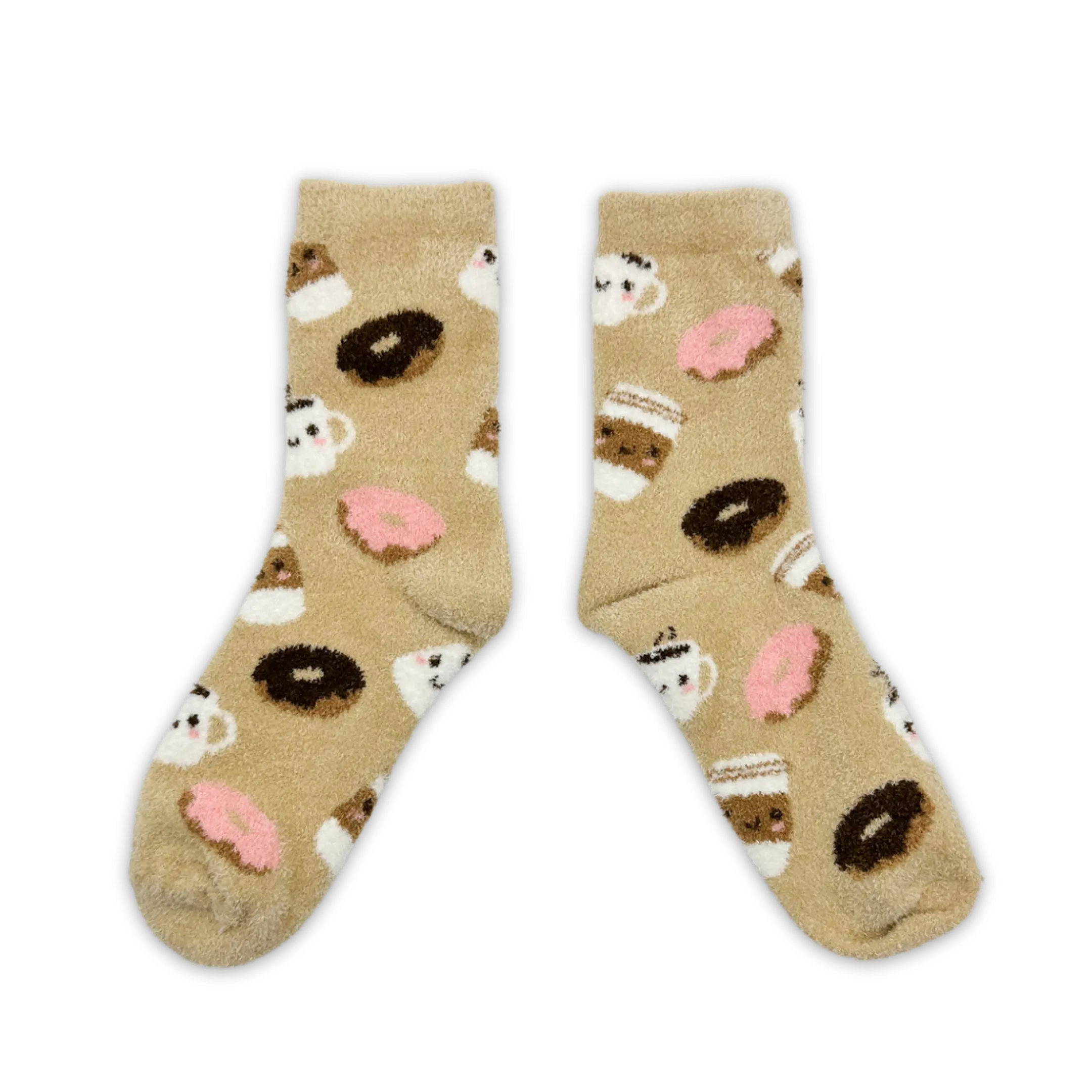 Coffee, Donuts, and Stripes 3-Pack Fuzzy Crew Socks