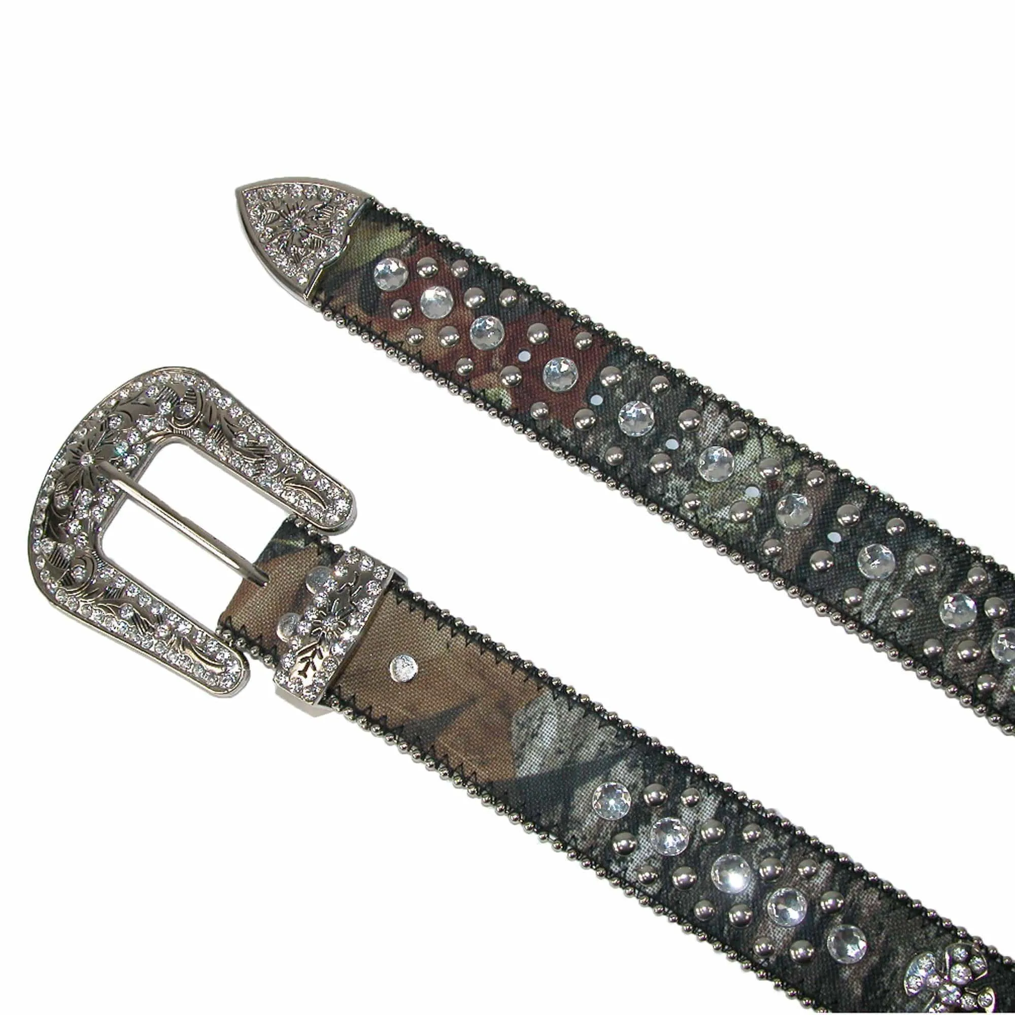 CTM® Women's Rhinestone Cross on Camo Belt