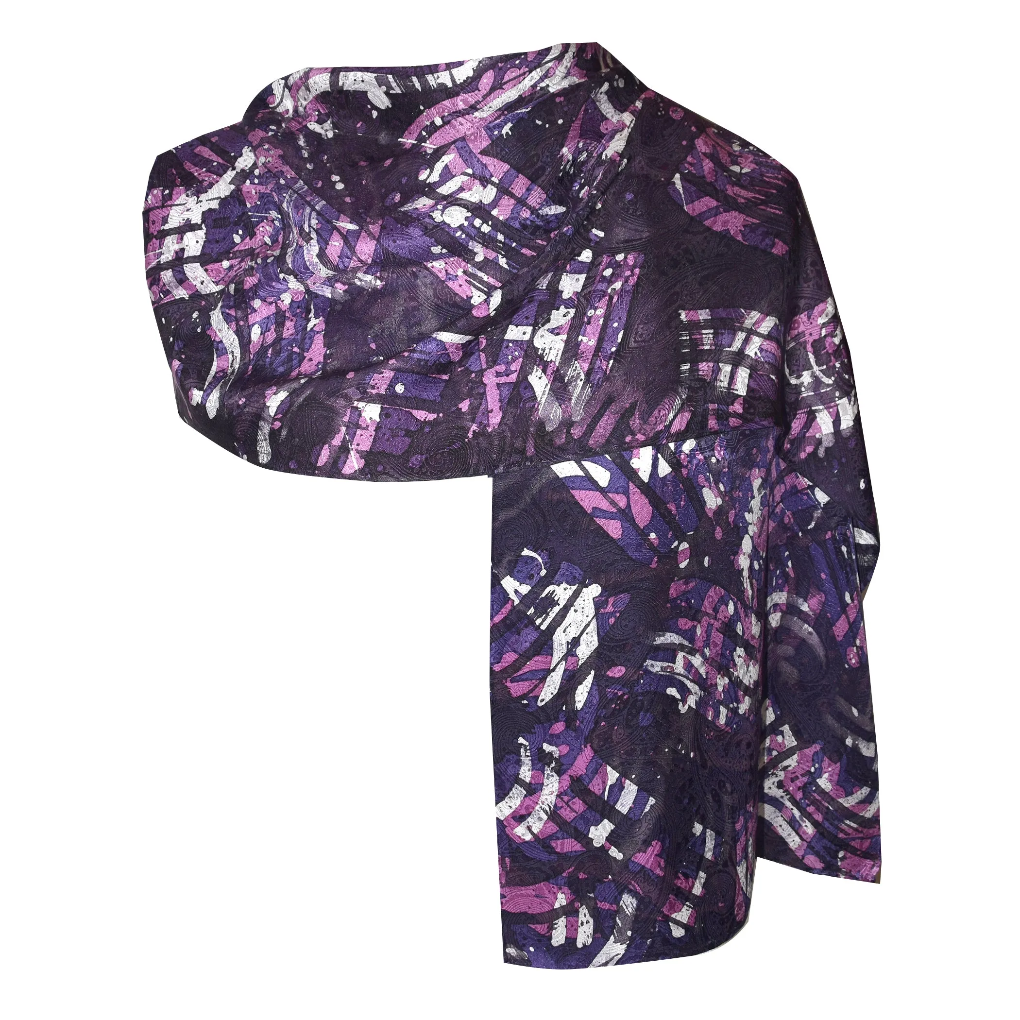 Deep Violet Abstract Hand Painted Jacquard Silk Shawl/Scarf