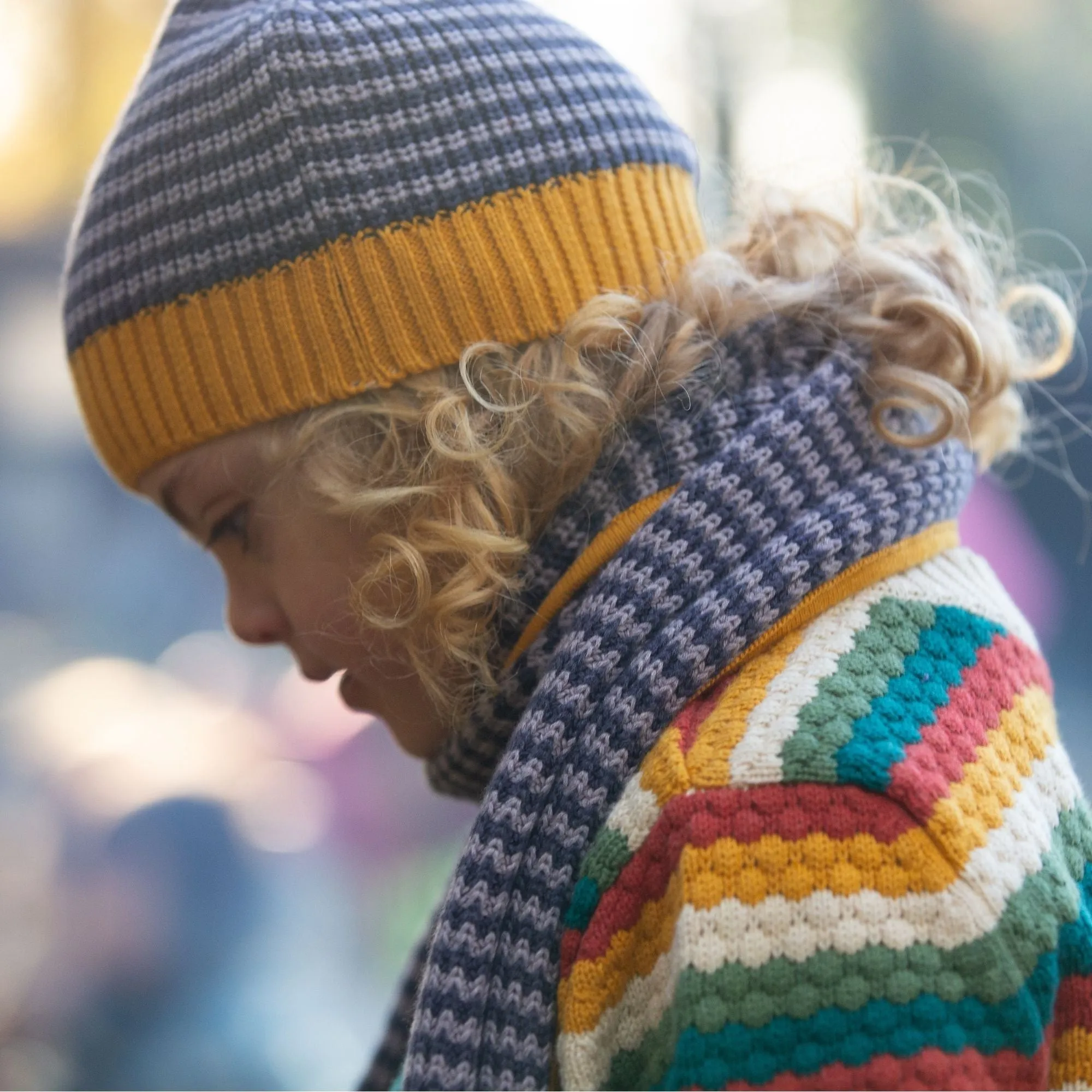 Dreamy Blue Striped Knitted Scarf