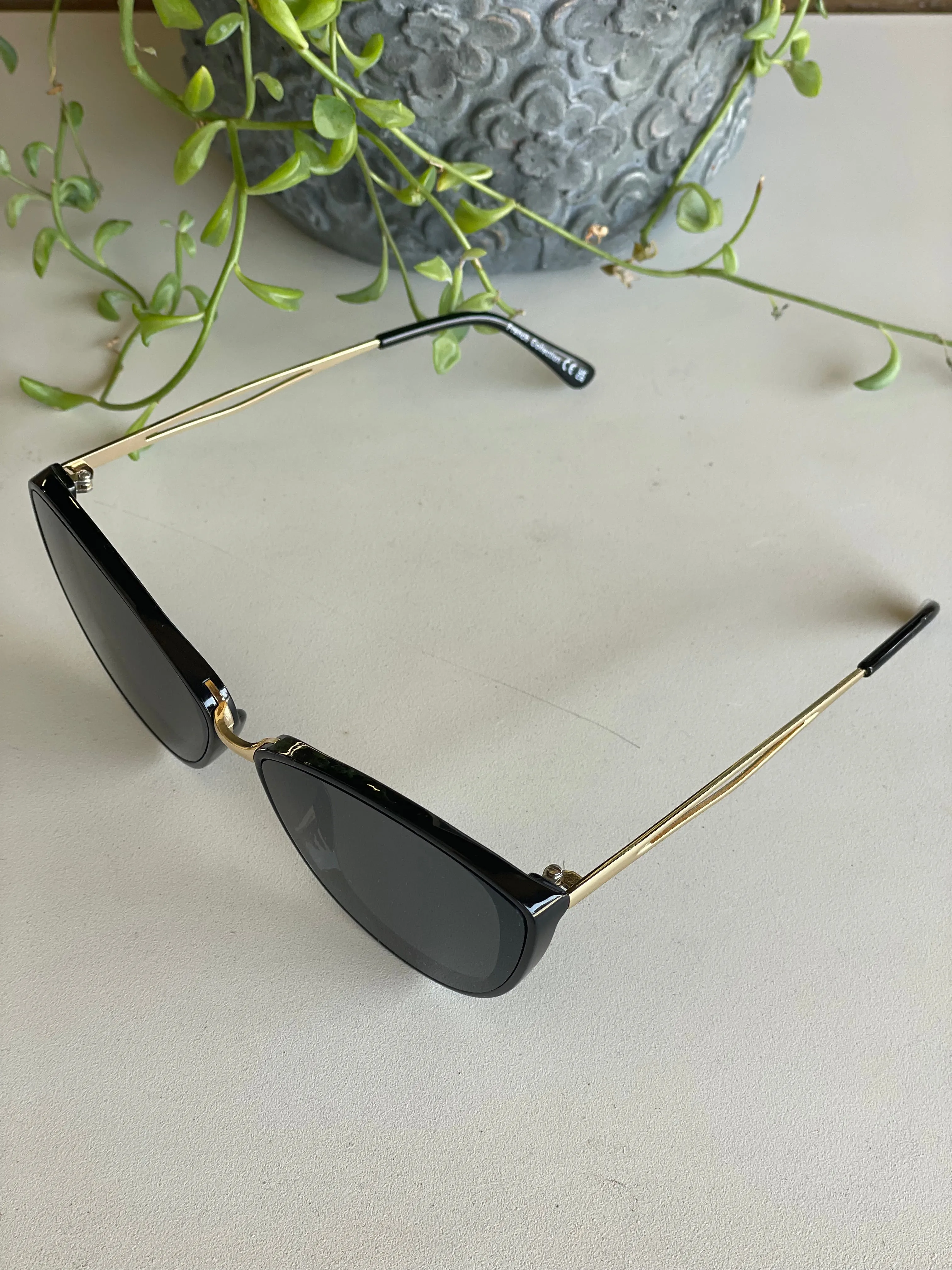 French Designer Collection Black Cat Eye Sunglasses