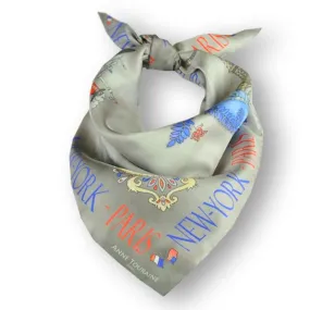 FRENCH SILK SCARF - PARIS NEW YORK - Pewter Grey - 27x27"