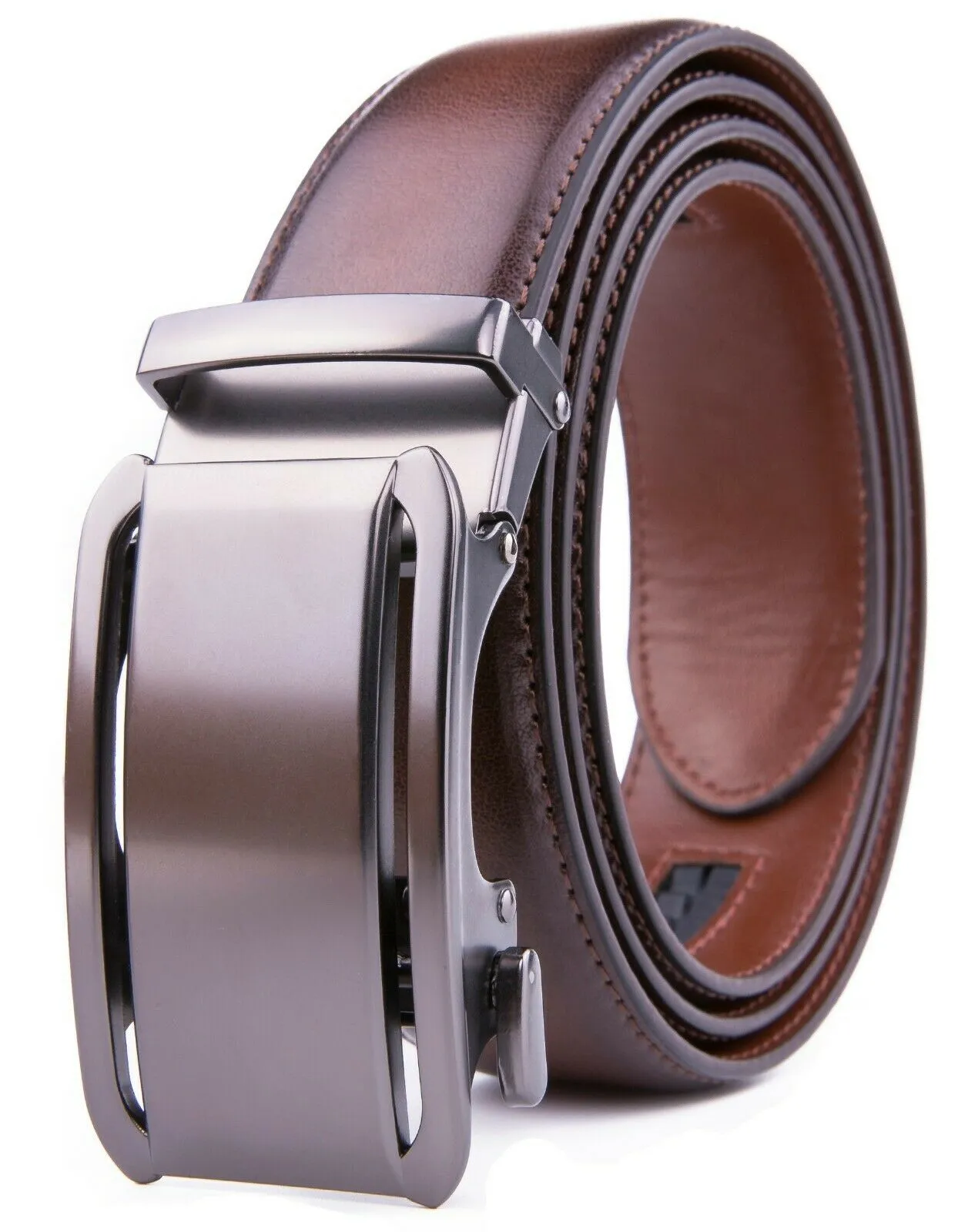 FVLUX™ Faux Leather Ratchet Belt | Men's 1.4" Wide Automatic Slide Buckle | Silver Steel