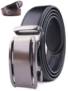 FVLUX™ Faux Leather Ratchet Belt | Men's 1.4" Wide Automatic Slide Buckle | Silver Steel