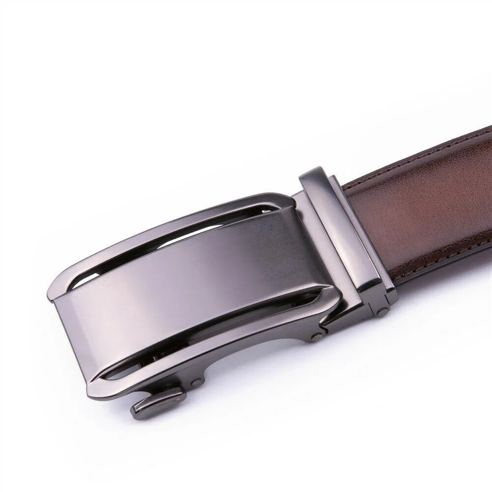 FVLUX™ Faux Leather Ratchet Belt | Men's 1.4" Wide Automatic Slide Buckle | Silver Steel