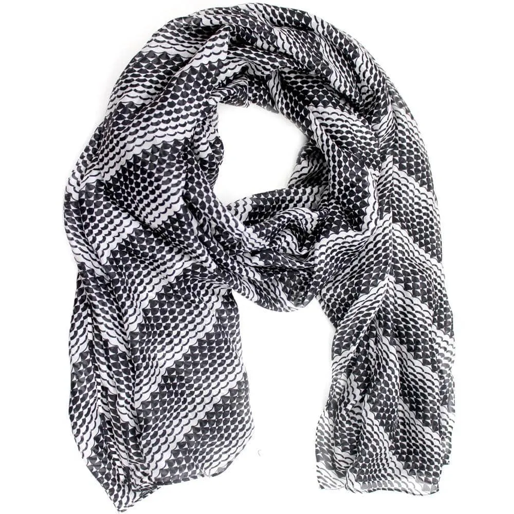 Geometric Dot Silk Scarf-Black & White