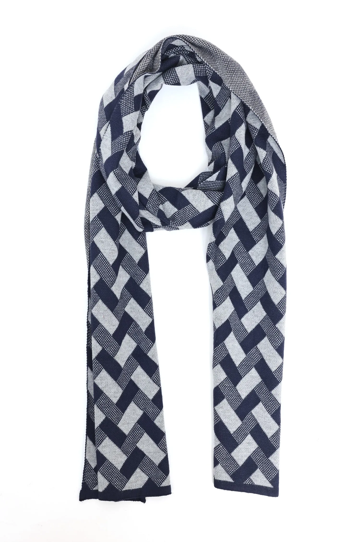 GEOMETRIC WEAVE SCARF-NAVY