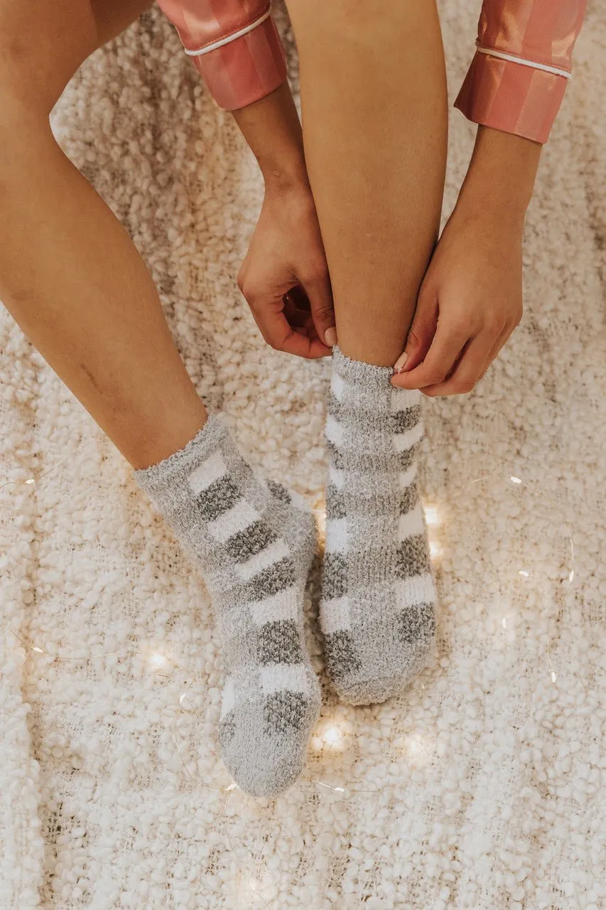 Grey Gingham Plaid Fuzzy Socks - FINAL SALE