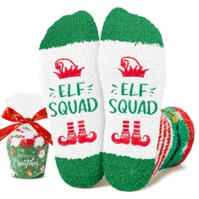 HAPPYPOP Fuzzy Christmas Socks for Women Men - Elf Socks Secret Santa Socks for Teen Boys Girls, Xmas Stocking Stuffers