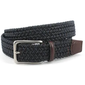 Italian Woven Cotton and Leather Belt in Navy and Brown by Torino Leather