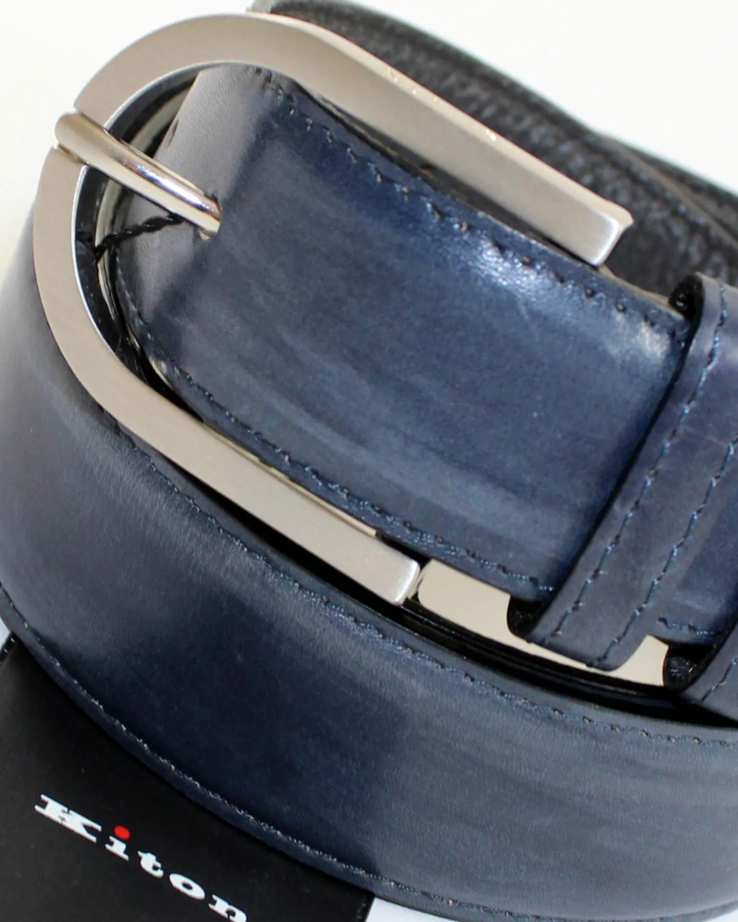 Kiton Leather Belt Dark Blue - Hand Dyed Men Belt 105/ 42