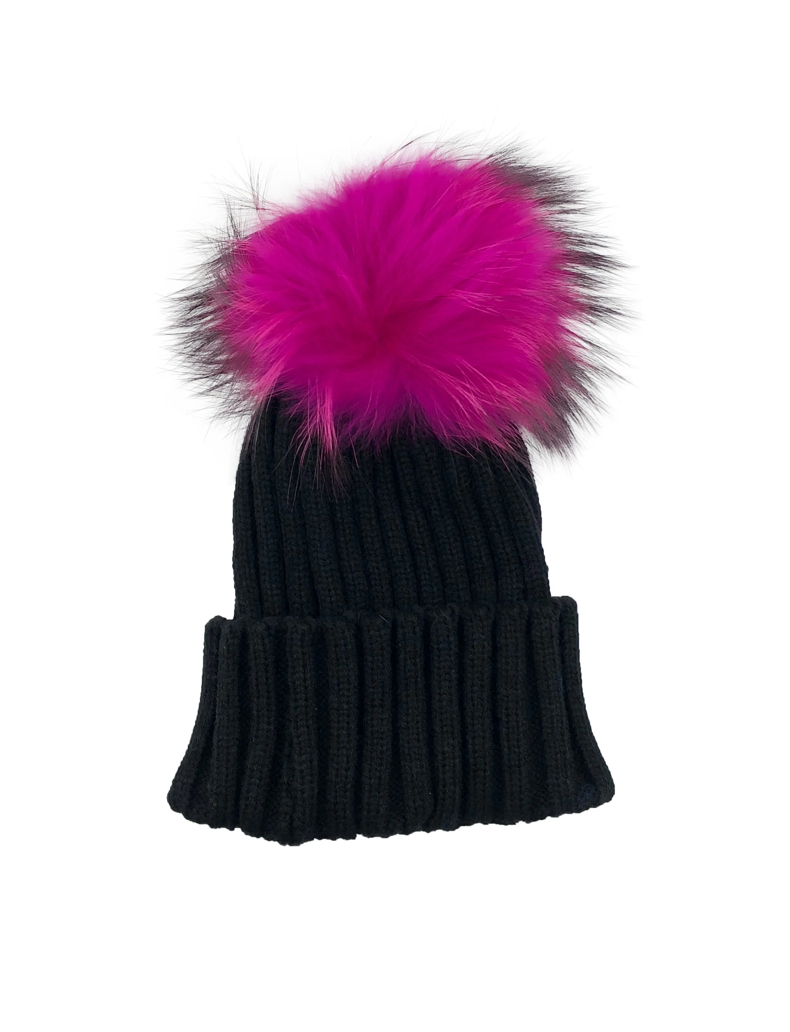 Knitted Beanie with Removable Dyed Fur Pom