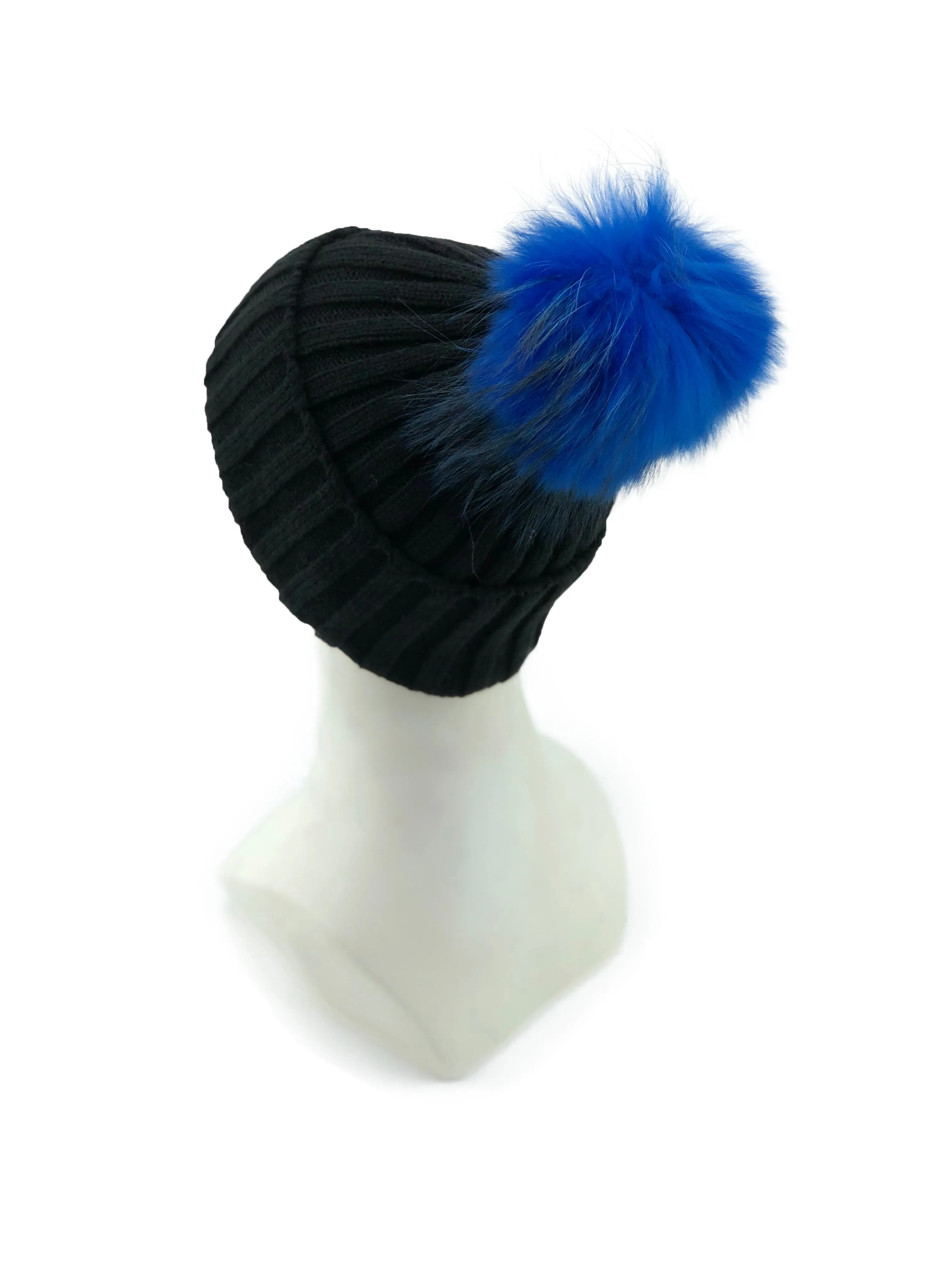 Knitted Beanie with Removable Dyed Fur Pom