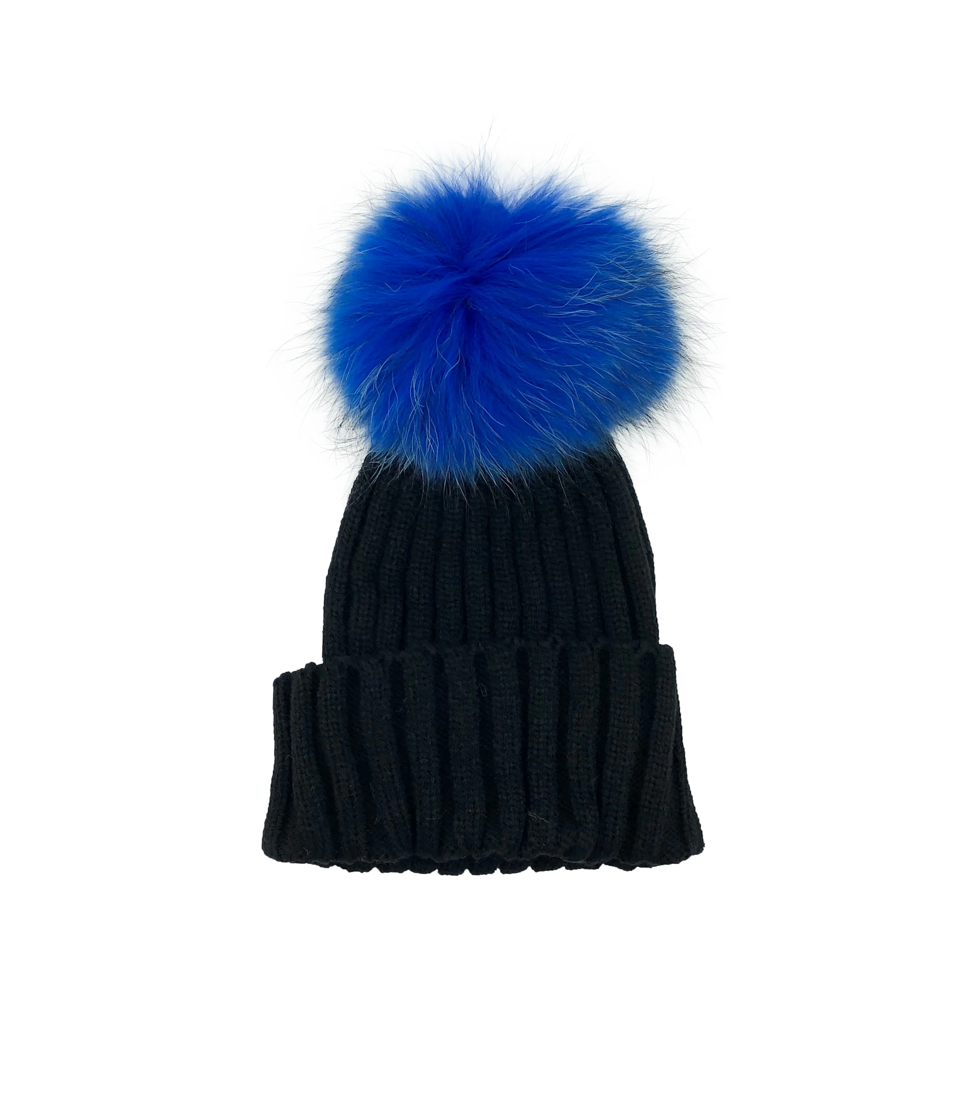 Knitted Beanie with Removable Dyed Fur Pom