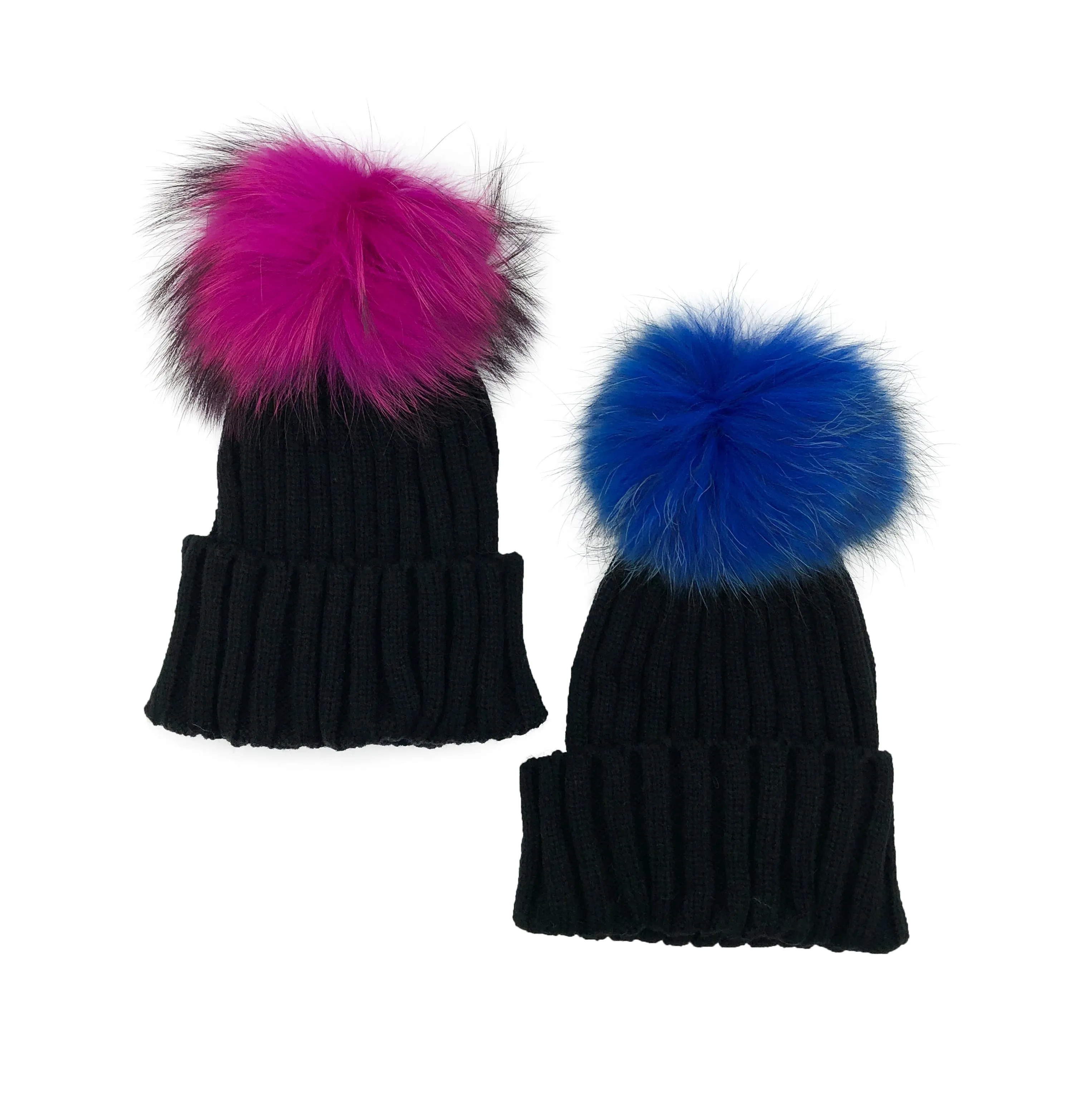 Knitted Beanie with Removable Dyed Fur Pom