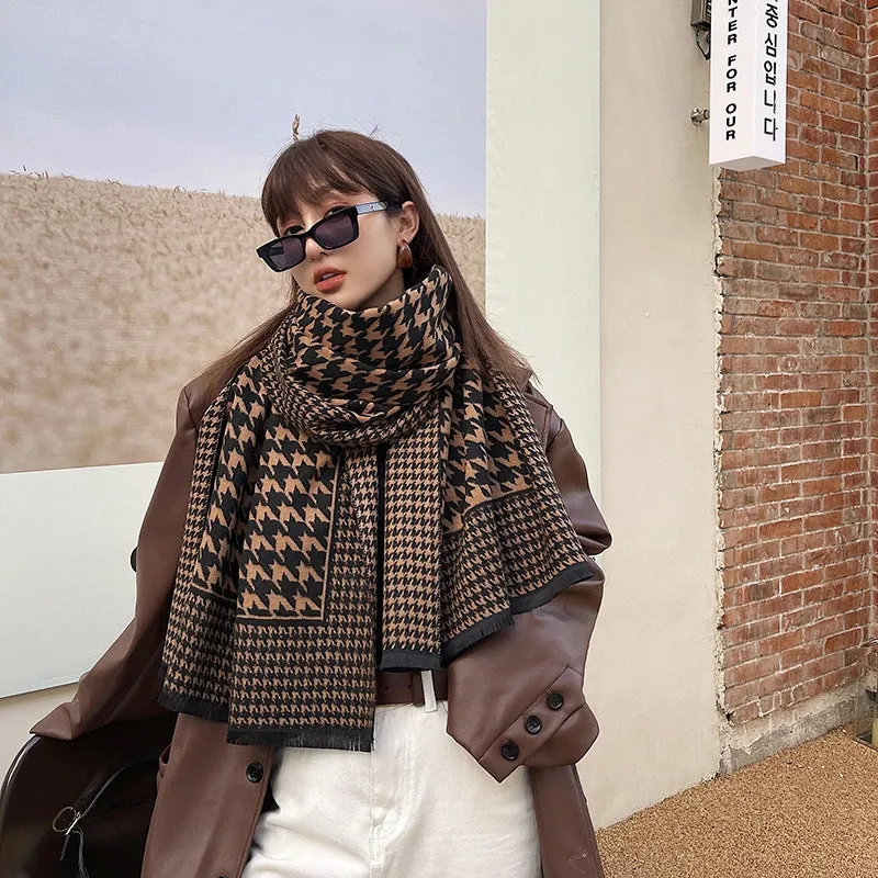 Korean Version Of The Houndstooth Scarf Double-sided New Mid-length Imitation Cashmere Shawl