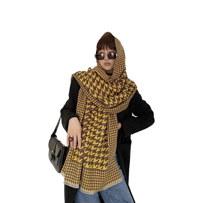 Korean Version Of The Houndstooth Scarf Double-sided New Mid-length Imitation Cashmere Shawl