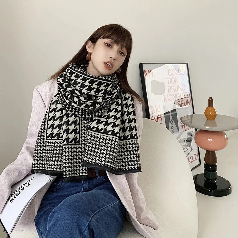 Korean Version Of The Houndstooth Scarf Double-sided New Mid-length Imitation Cashmere Shawl