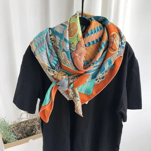 Luxury Silk Head Scarf For Women Fashion Print Cashmere Shawls Hijab Scarfs 140*140cm Square Neckerchief Scarves For Ladies 2019