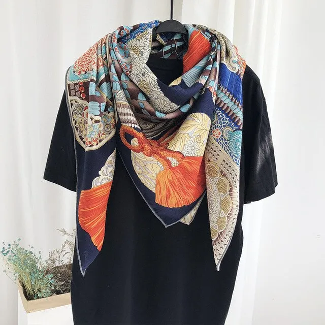 Luxury Silk Head Scarf For Women Fashion Print Cashmere Shawls Hijab Scarfs 140*140cm Square Neckerchief Scarves For Ladies 2019