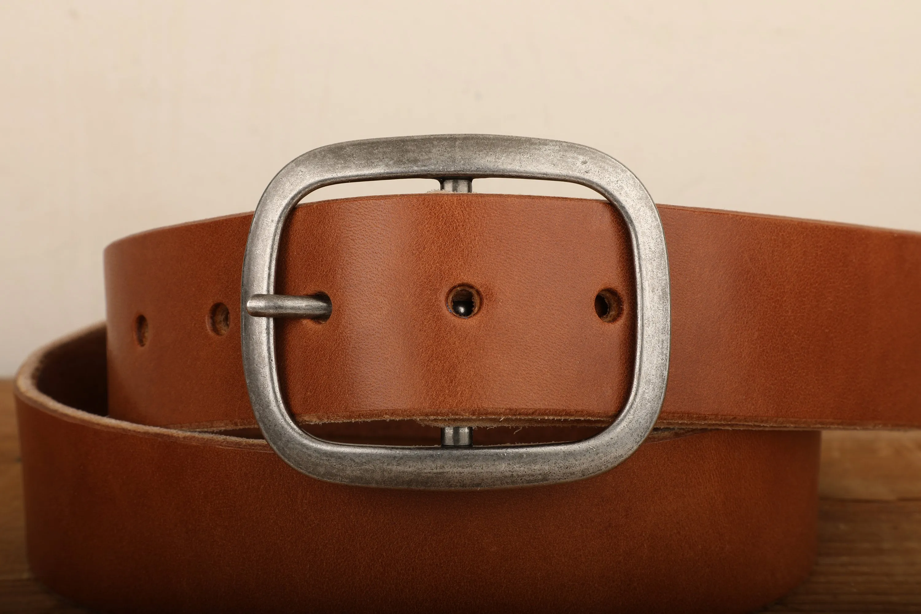 Medium Brown Bridle Leather Belt with Silver Buckle - Handmade in USA - Full Grain Unisex Belt