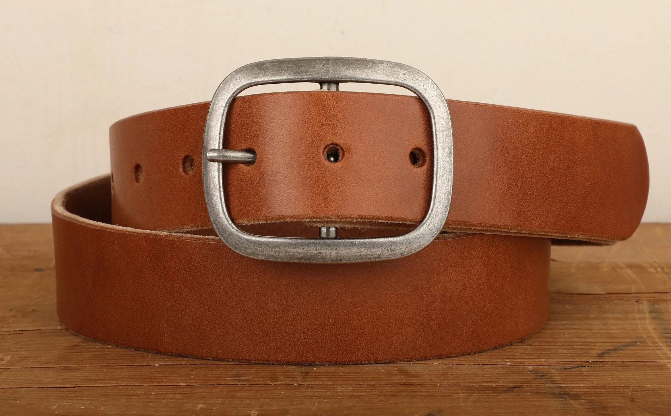 Medium Brown Bridle Leather Belt with Silver Buckle - Handmade in USA - Full Grain Unisex Belt