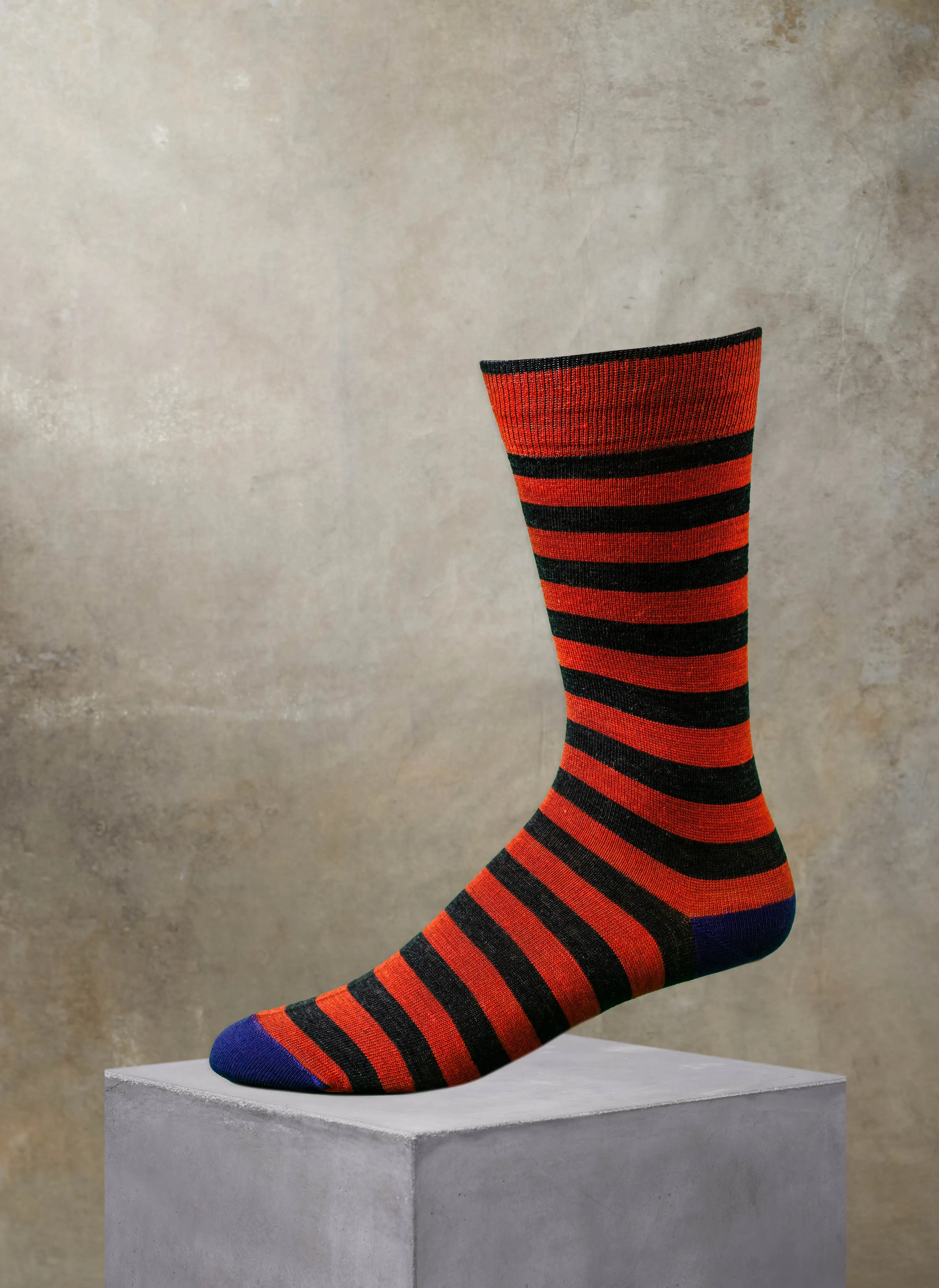 Merino Wool Rugby Stripe Sock in Orange and Purple