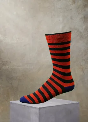 Merino Wool Rugby Stripe Sock in Orange and Purple