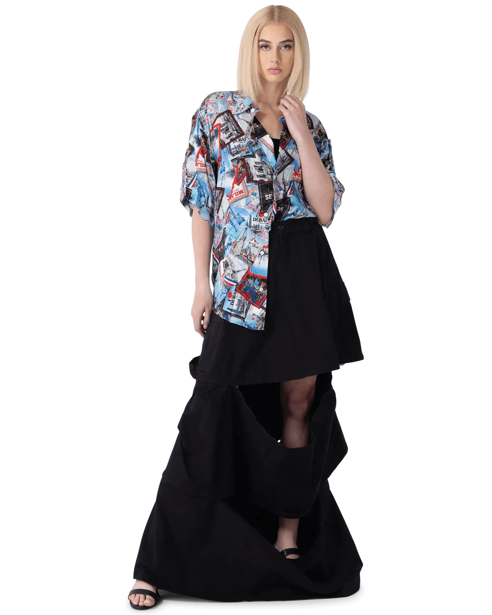 Mix Scarves Silk Short Sleeve Shirt