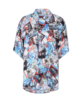 Mix Scarves Silk Short Sleeve Shirt