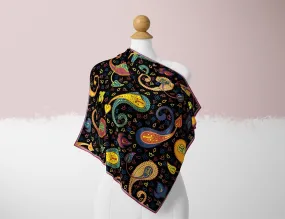 Modern and playful paisley print silk scarf - Vibrant Yellow, Red, and Black - Designer Original - Customizable Fabric and Size - Women's Scarf - Gift for Her