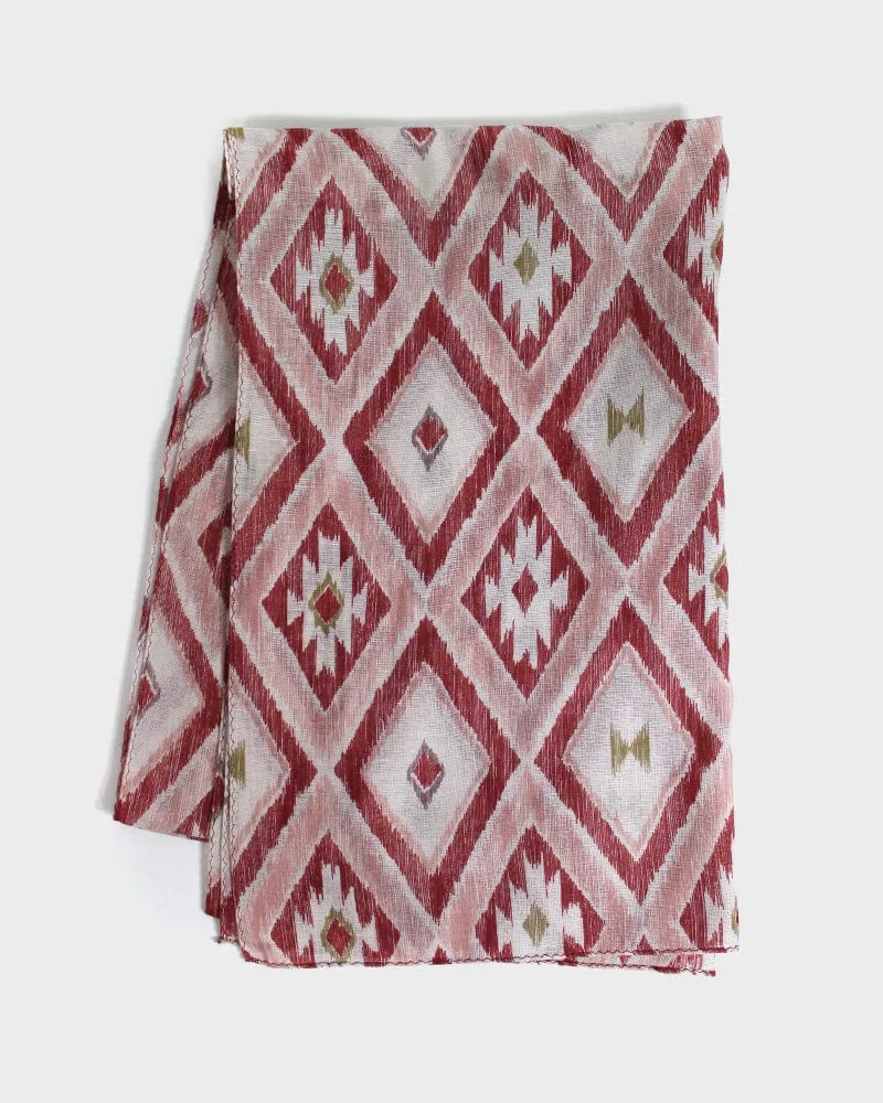 Modern Scarf, Gauze, Abstract Geometric Pattern, Brick Red