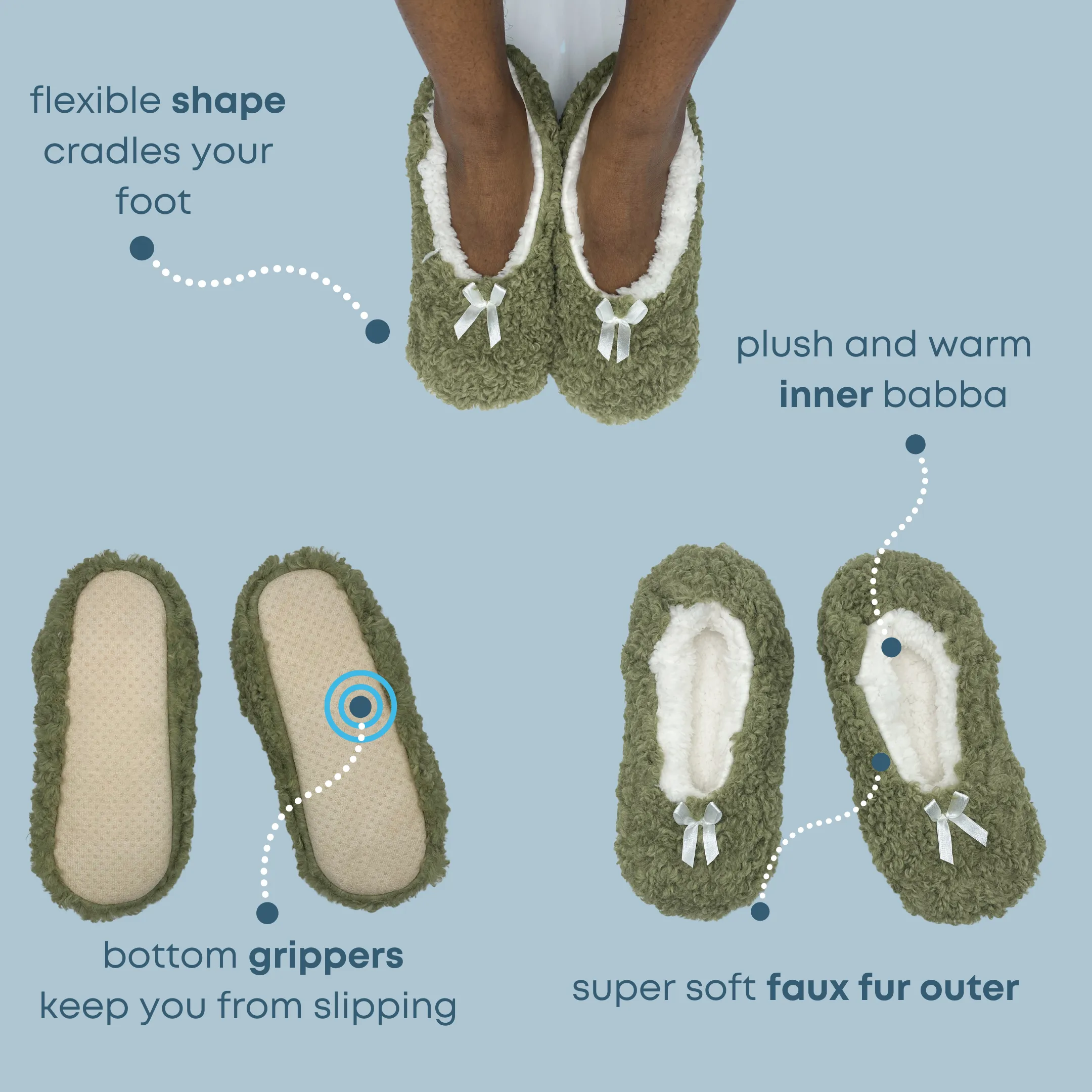 Natural Moss Fuzzy Babba Slipper Socks